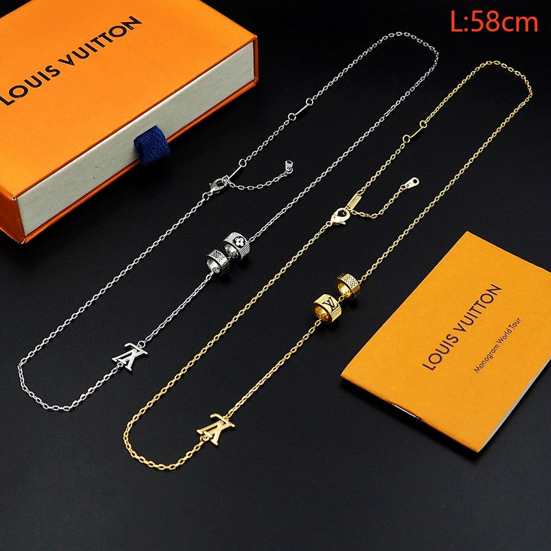 18K Louis Vuitton Damier Rings Pendant Necklace
