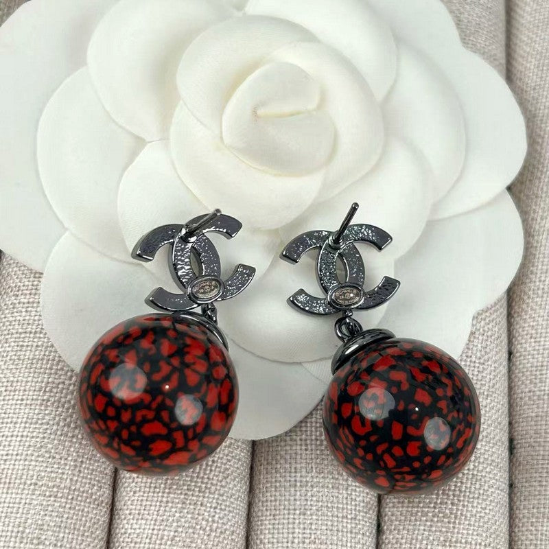 18K Chanel Red Glass Bead Resin Earrings