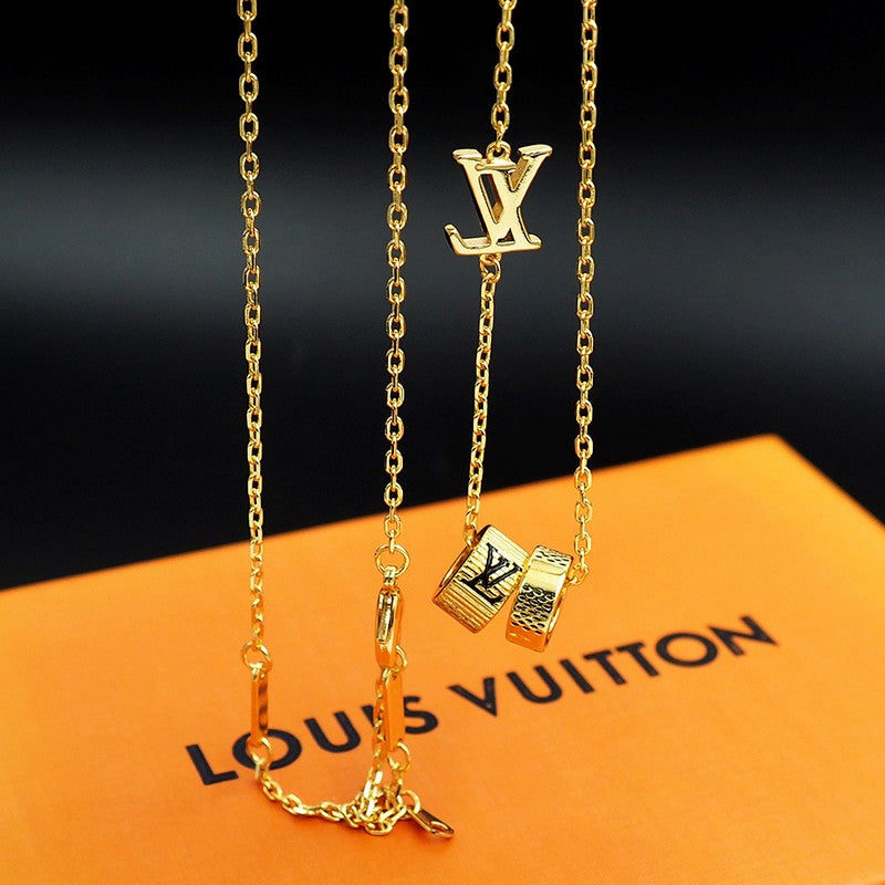 18K Louis Vuitton Damier Rings Pendant Necklace