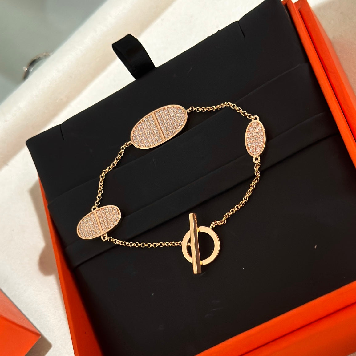 18K Chaine D'Ancre Verso Diamond Hermes Bracelet
