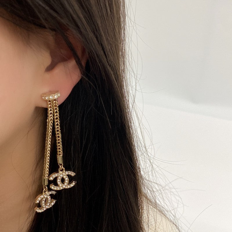 18K Chanel Long Tassel Diamond Earrings
