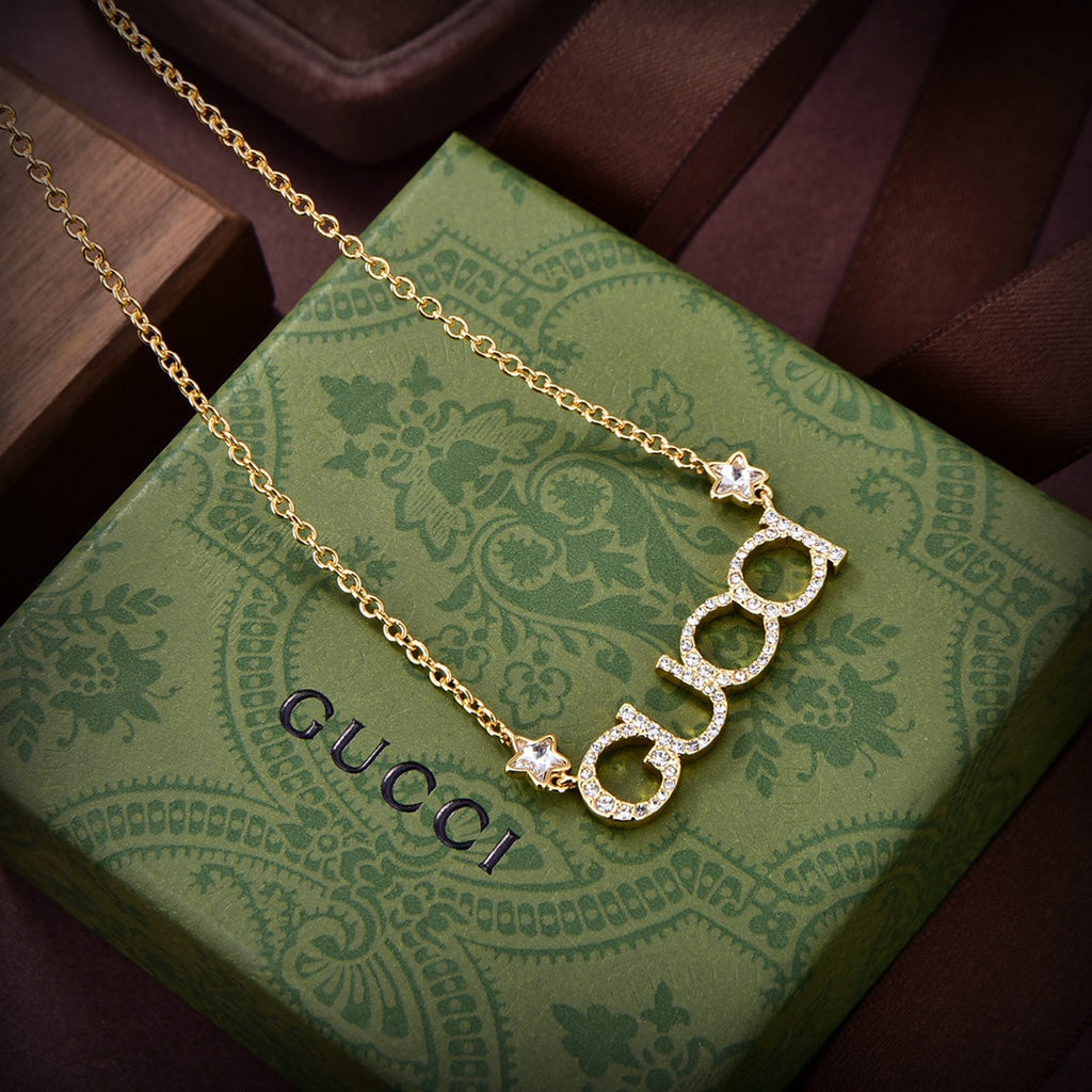 18K Gucci Embellished Script Letter Necklace