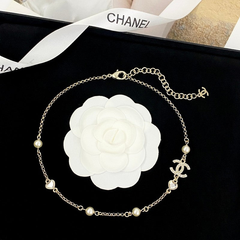 18K Chanel 25B Heart Crystal Pearl Necklace