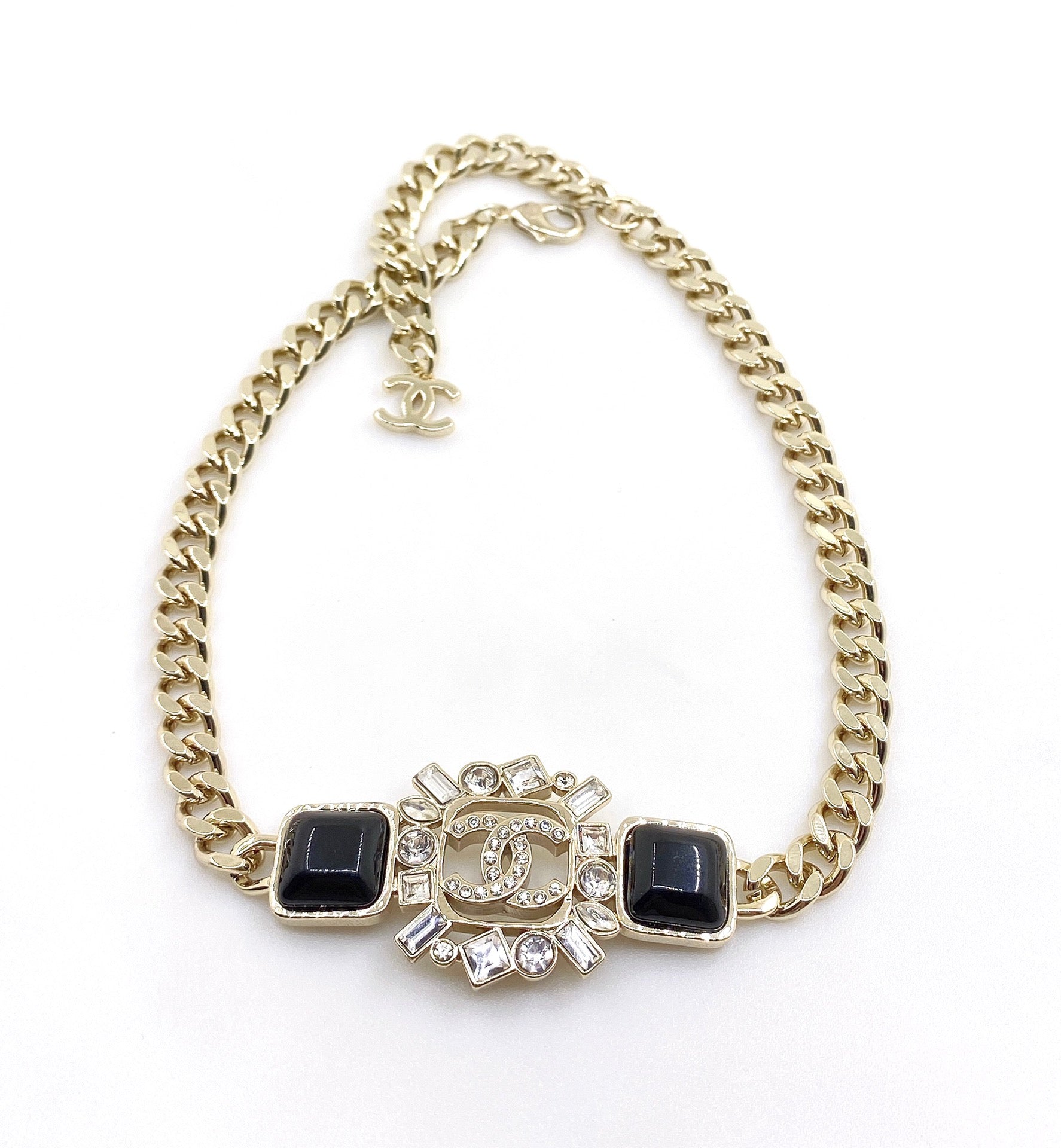 18K Chanel Black Crystals Chain Necklace