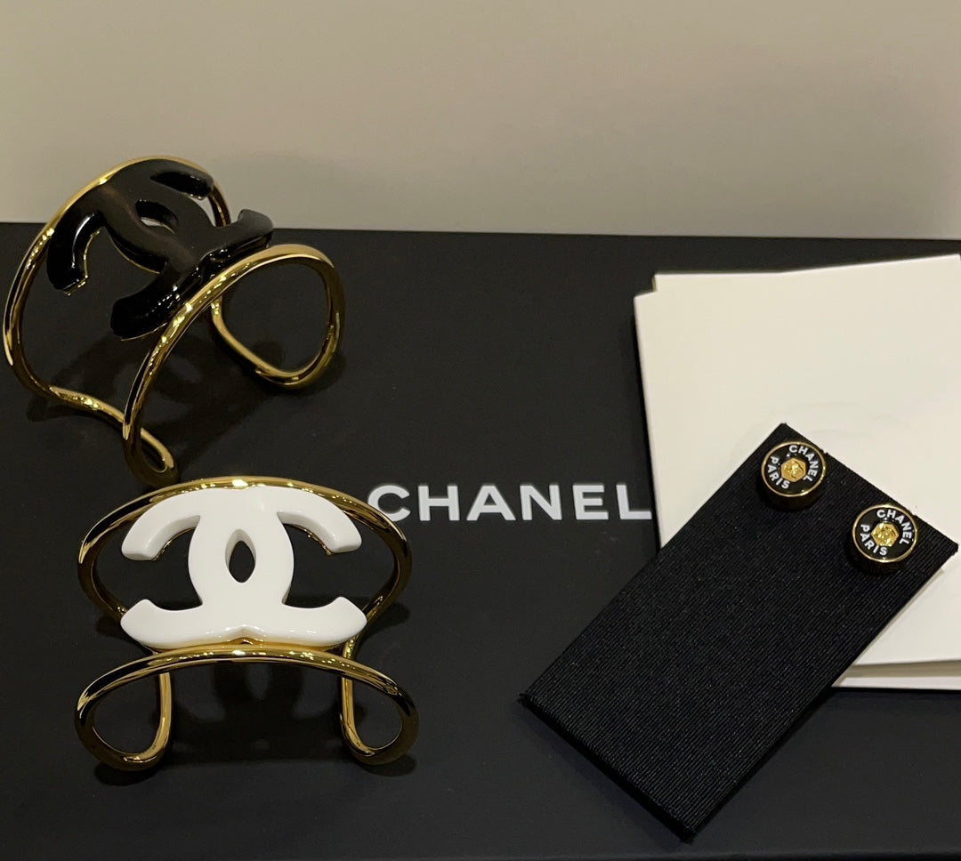 18K Chanel Black Logo Open Cuff Bracelet