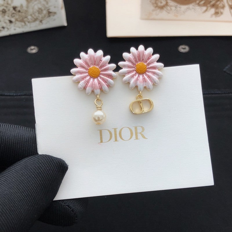18K Dior Pink Sun Flower Pearl Earrings