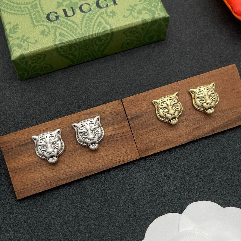 18K Gucci Tiger Head Gold Earrings
