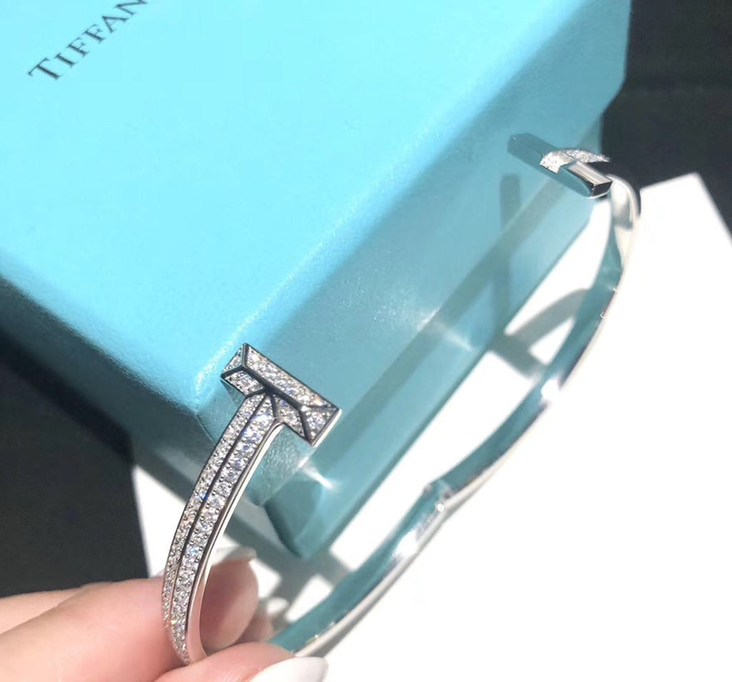 18K Tiffany Wide Diamond Hinged Bangle Bracelet