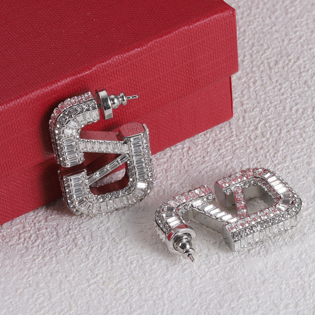 18K Valentino Vlogo Crystals Earrings