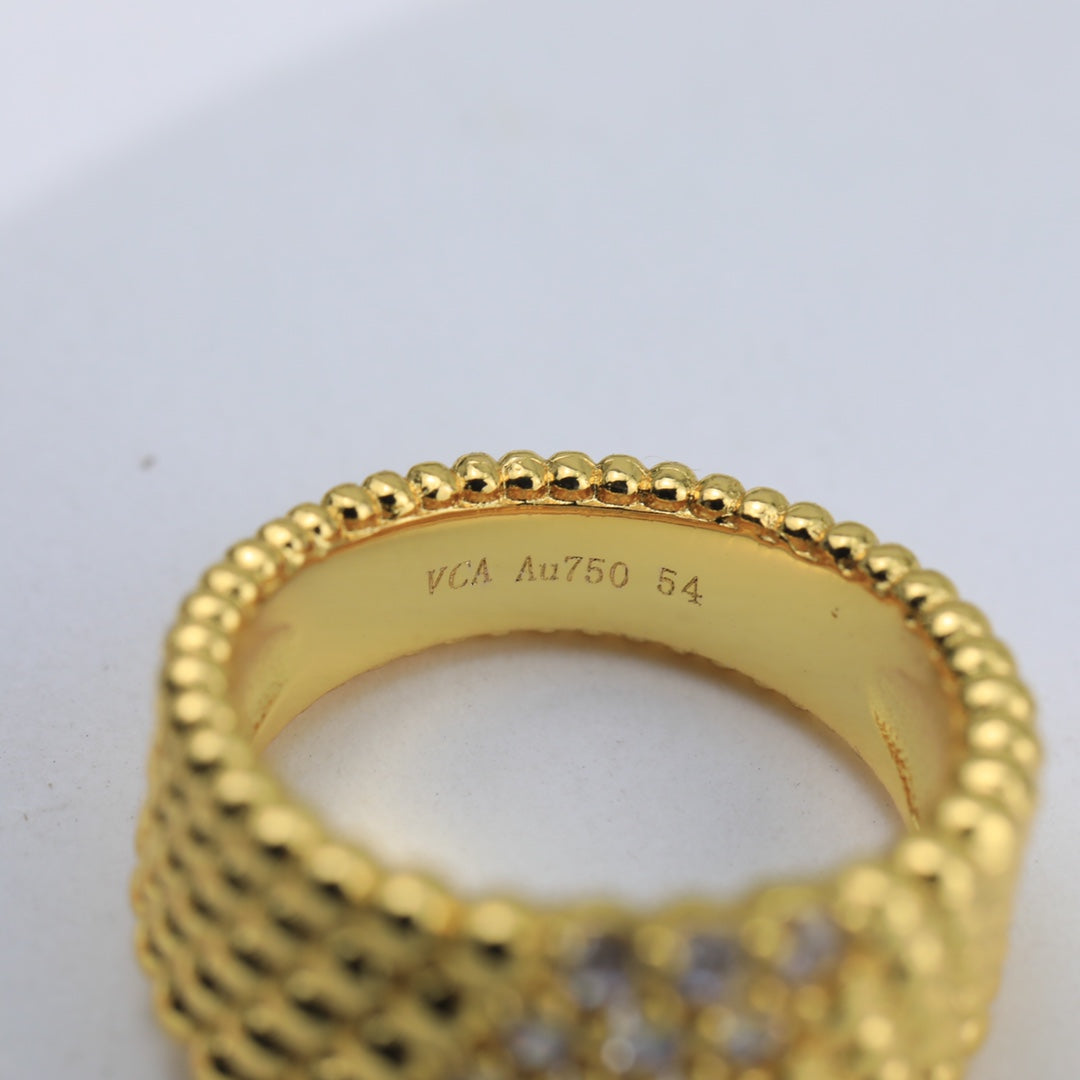 18K Van Cleef & Arpels Perlee Diamonds Five Rows Ring