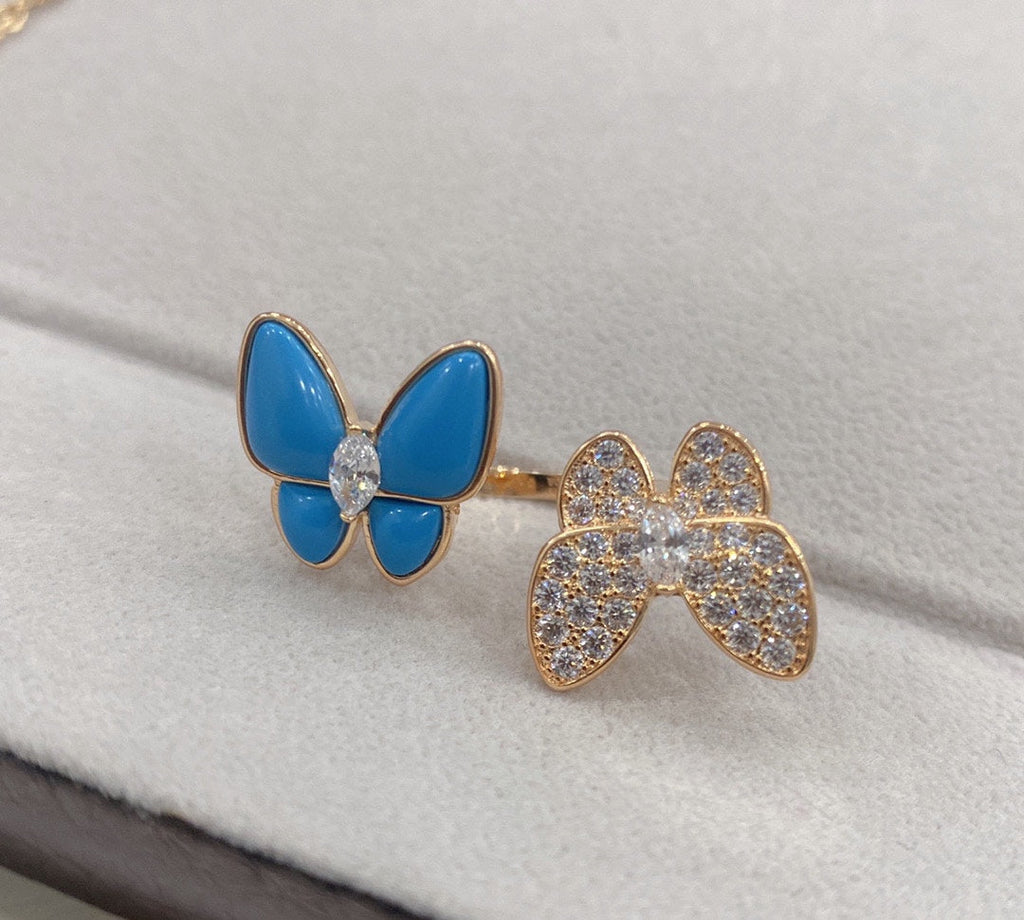 18K Van Cleef & Arpels Two Butterfly Between the Finger Turquoise Ring