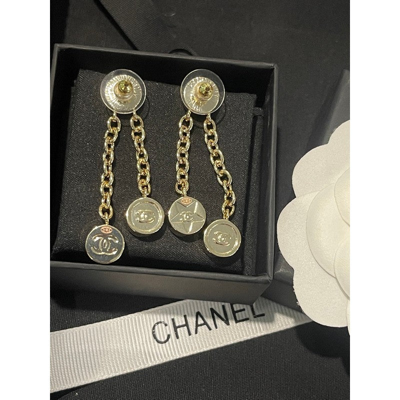 18K Chanel 25K Black Gold Chain Earrings
