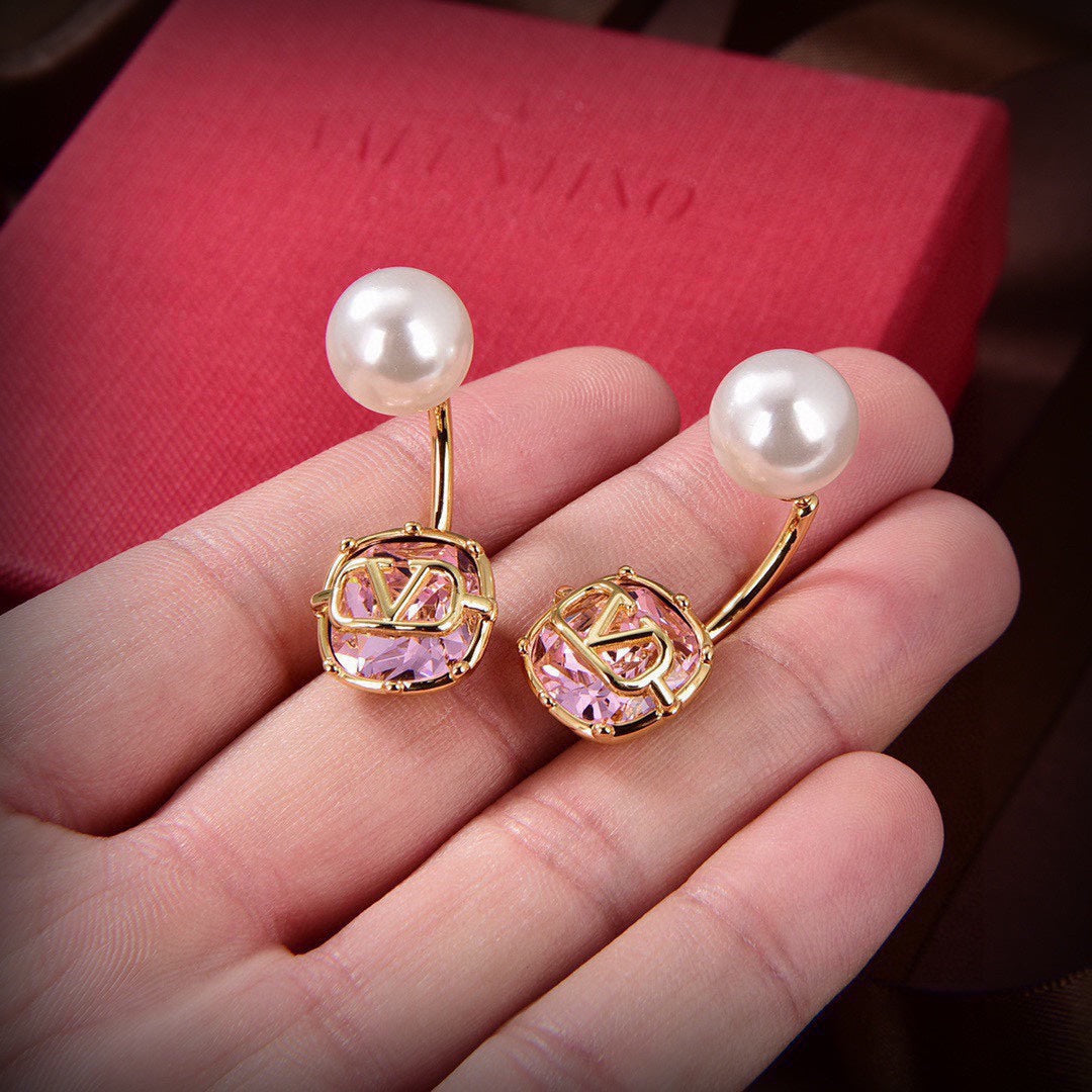 18K Valentino Vlogo Crystal Earrings