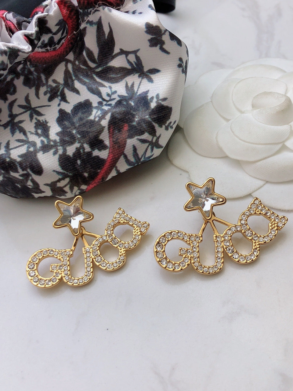 18K Gucci Script Star Earrings