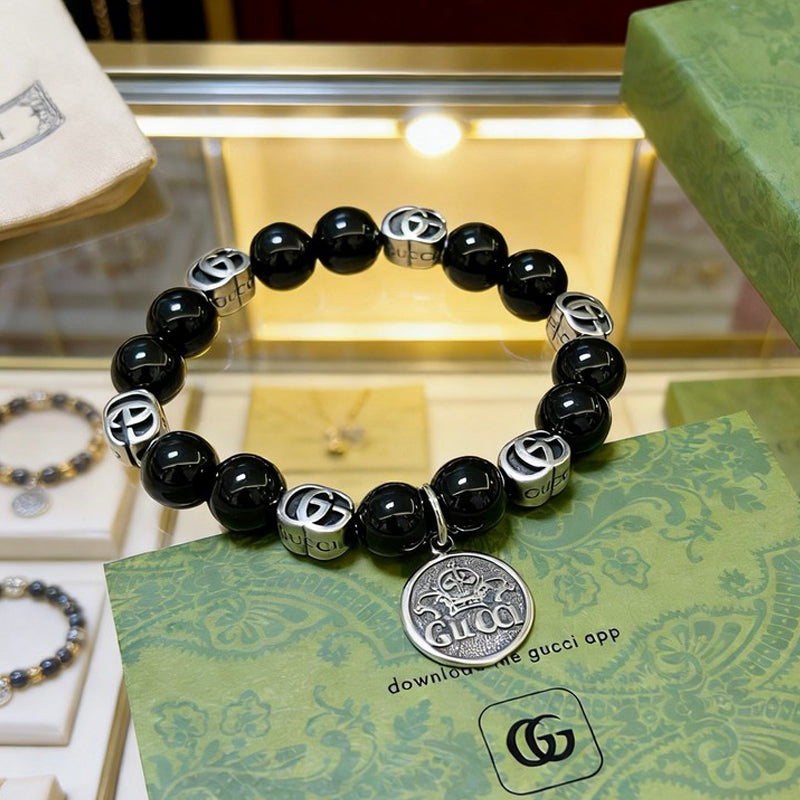 18K Gucci Anger Forest Black Bead Chain Bracelet