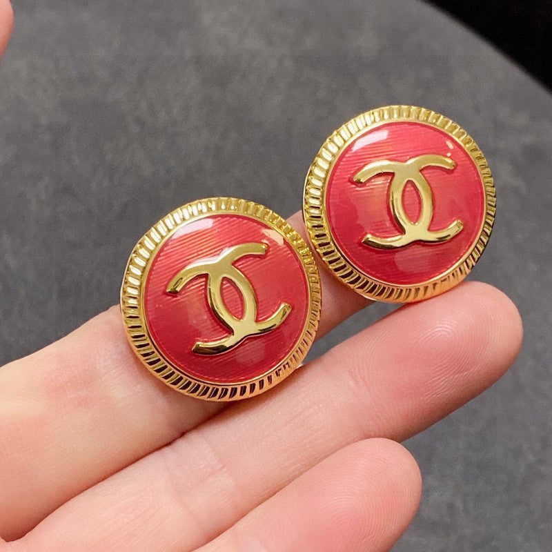 18K Chanel Pink Round Earrings
