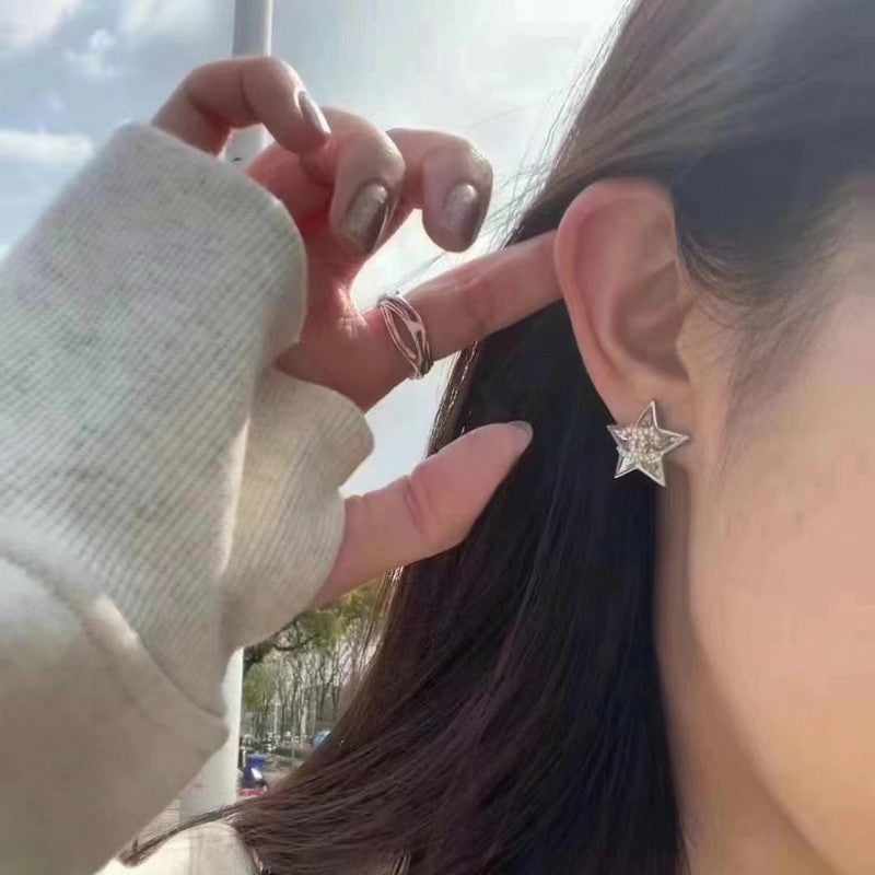 18K Chanel Star Diamond White Gold Earrings