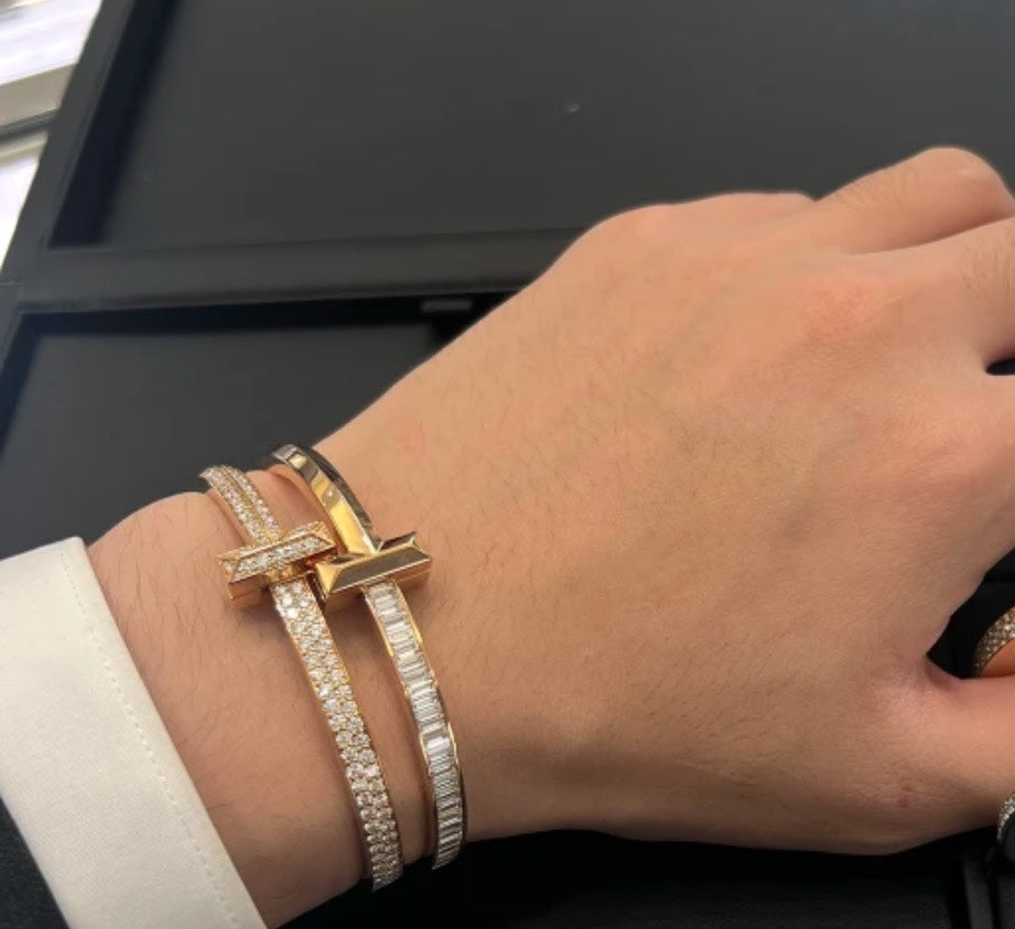 18K Tiffany Wide Diamond Hinged Bracelet