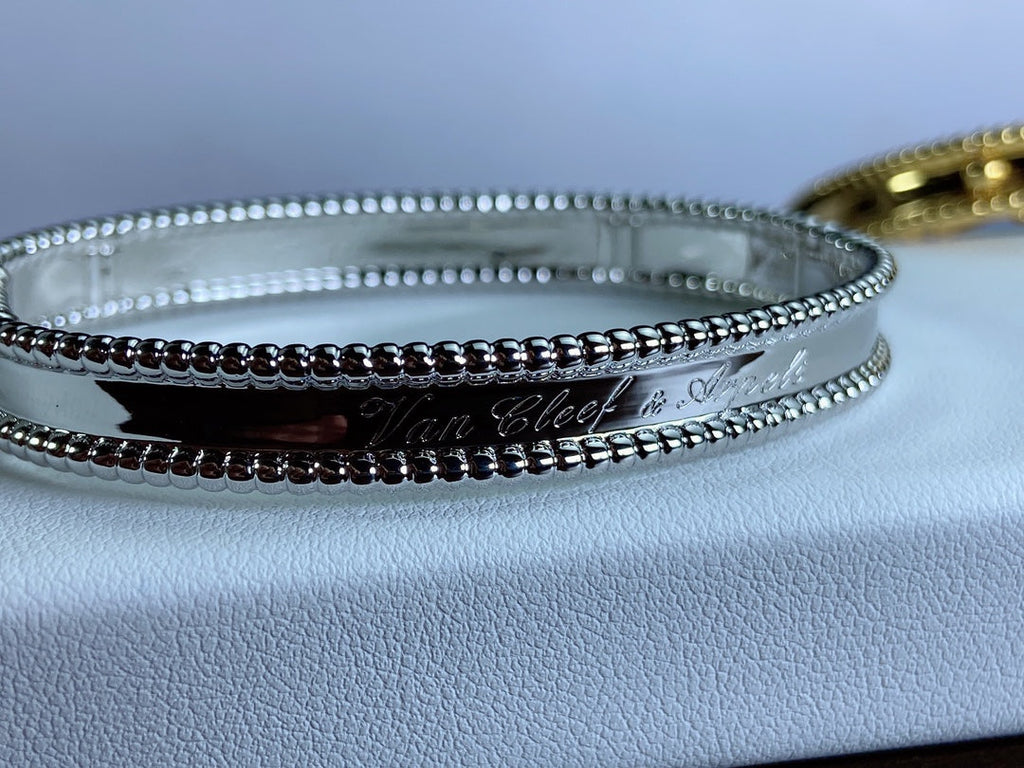 18K Van Cleef & Arpels White Gold Perlee Signature Bracelet