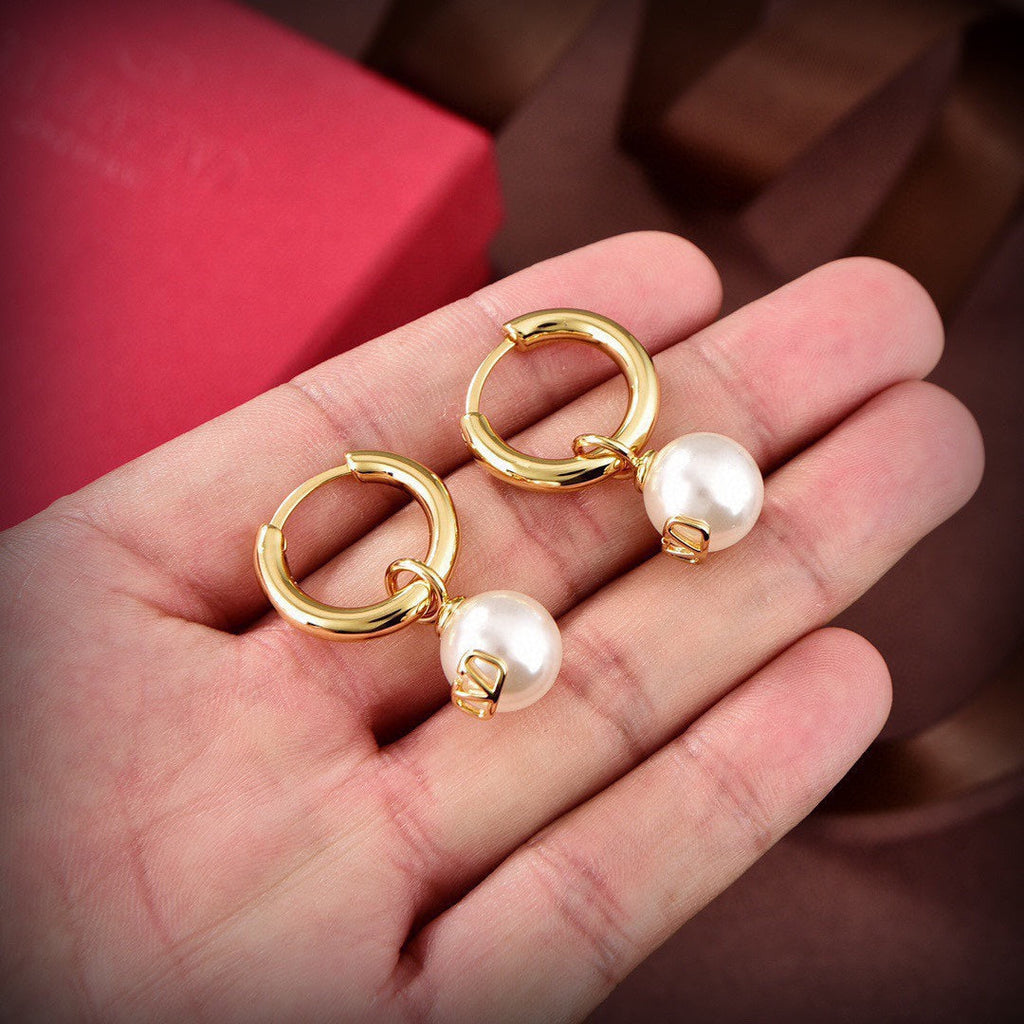 18K Valentino Vlogo Pearl Earrings
