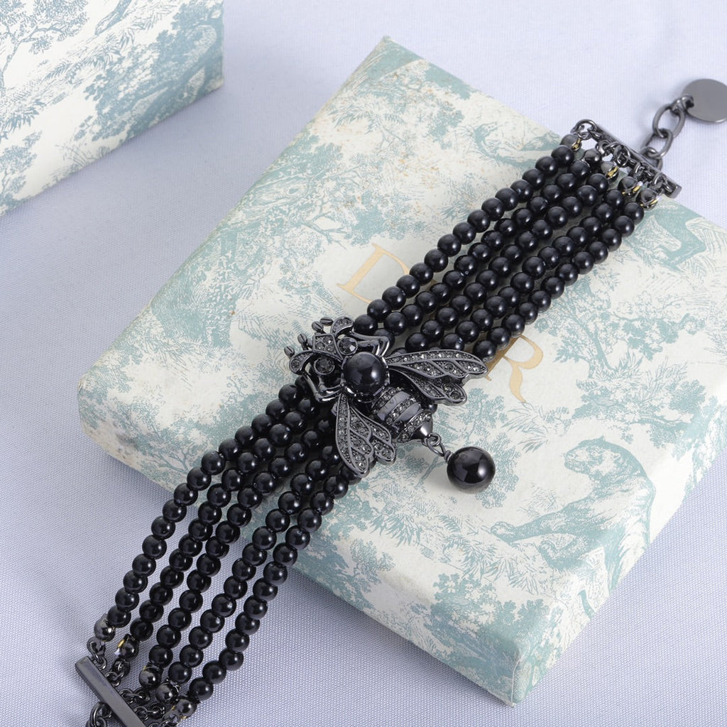 18K Dior Bee Black Pearls Bracelet