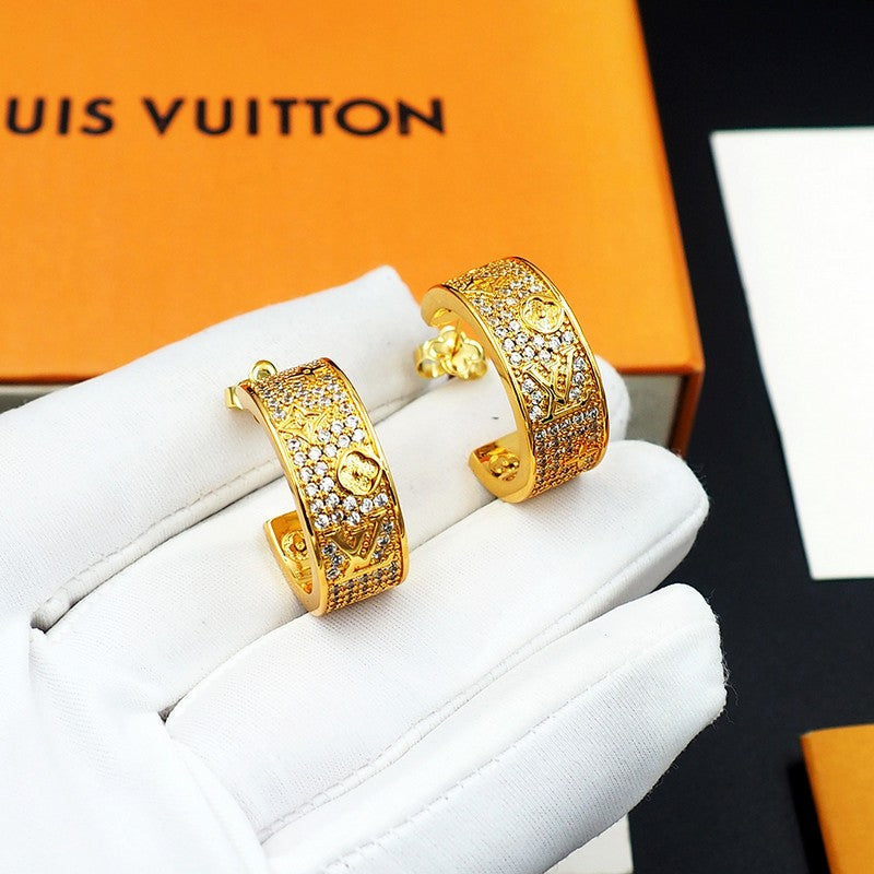 18K Louis Vuitton Pave Diamond Hoop Earrings