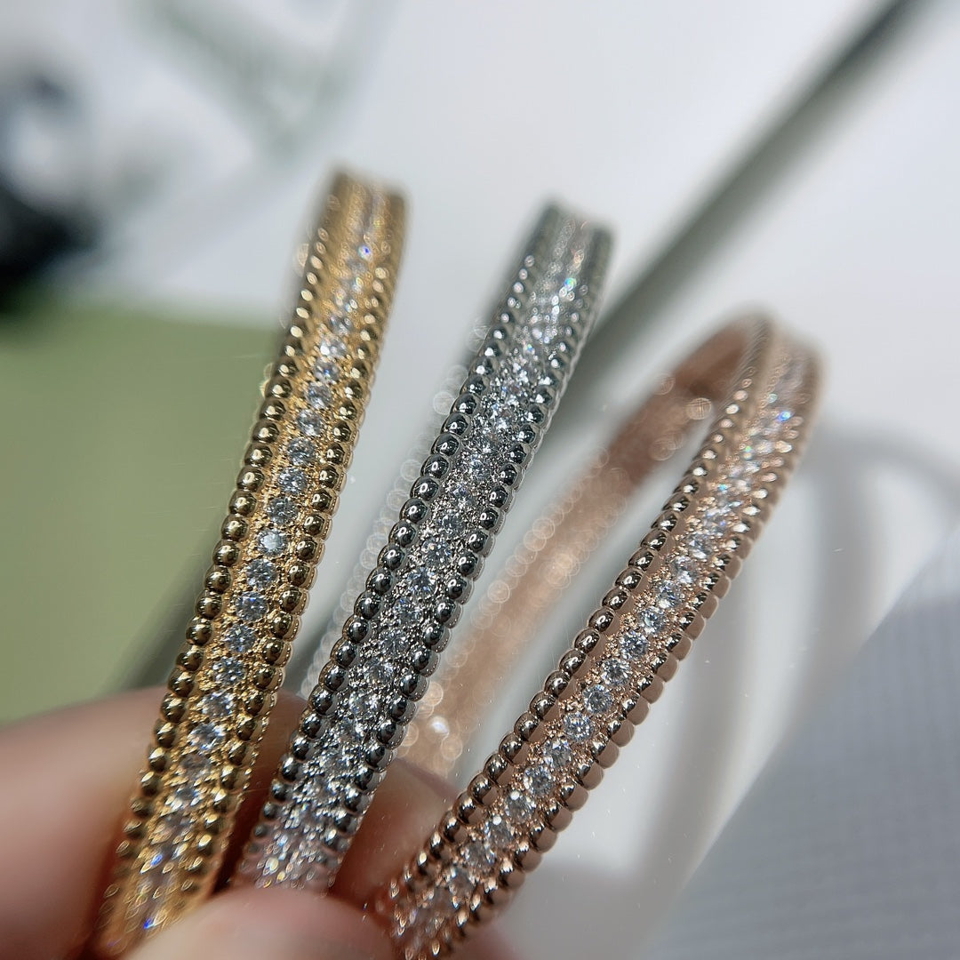 18K Van Cleef & Arpels Yellow Gold Perlee Diamonds One Row Bracelet