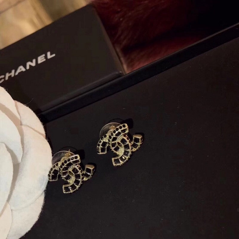 18K Chanel Black Crystals Earrings