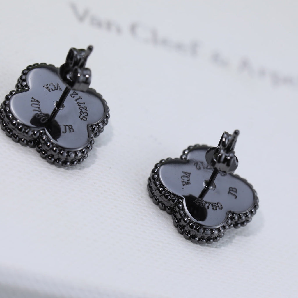 18K Van Cleef & Arpels Vintage Alhambra Black Earrings