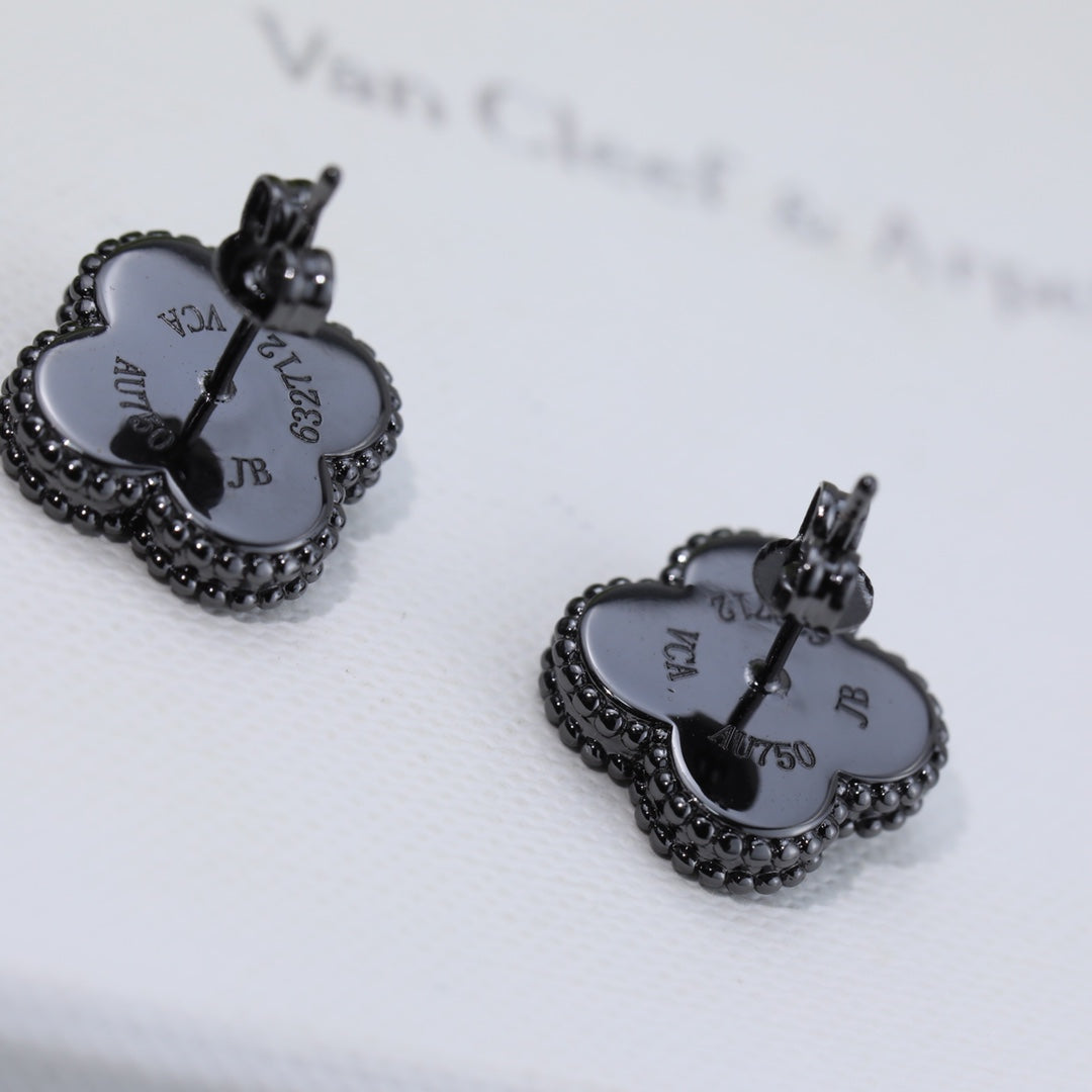 18K Van Cleef & Arpels Vintage Alhambra Black Earrings