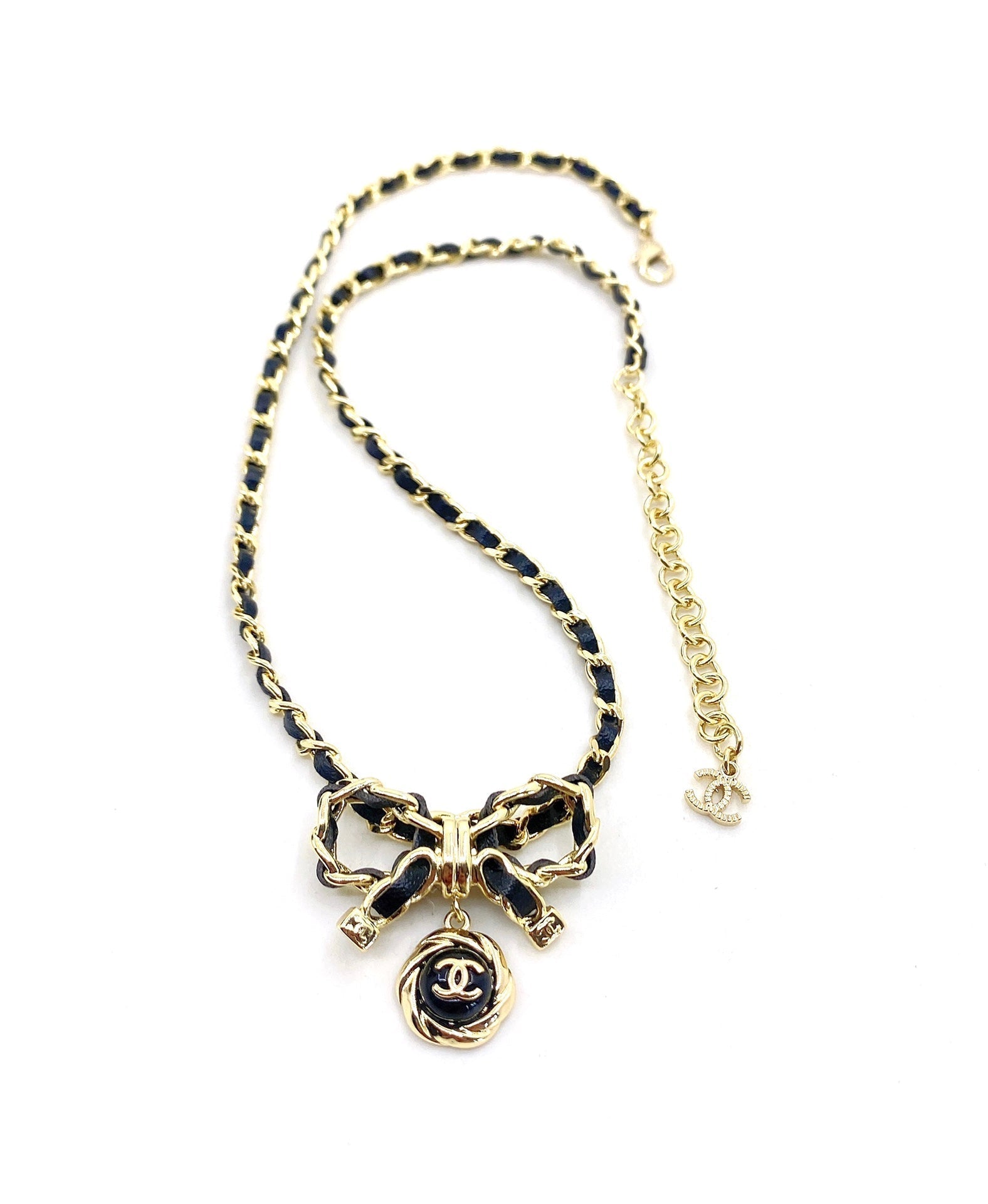 18K Chanel Rhinestone Bow Tie Necklace