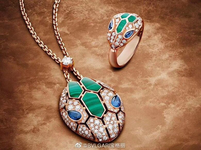 18K BVLGARI BV Serpenti Malachite Necklace