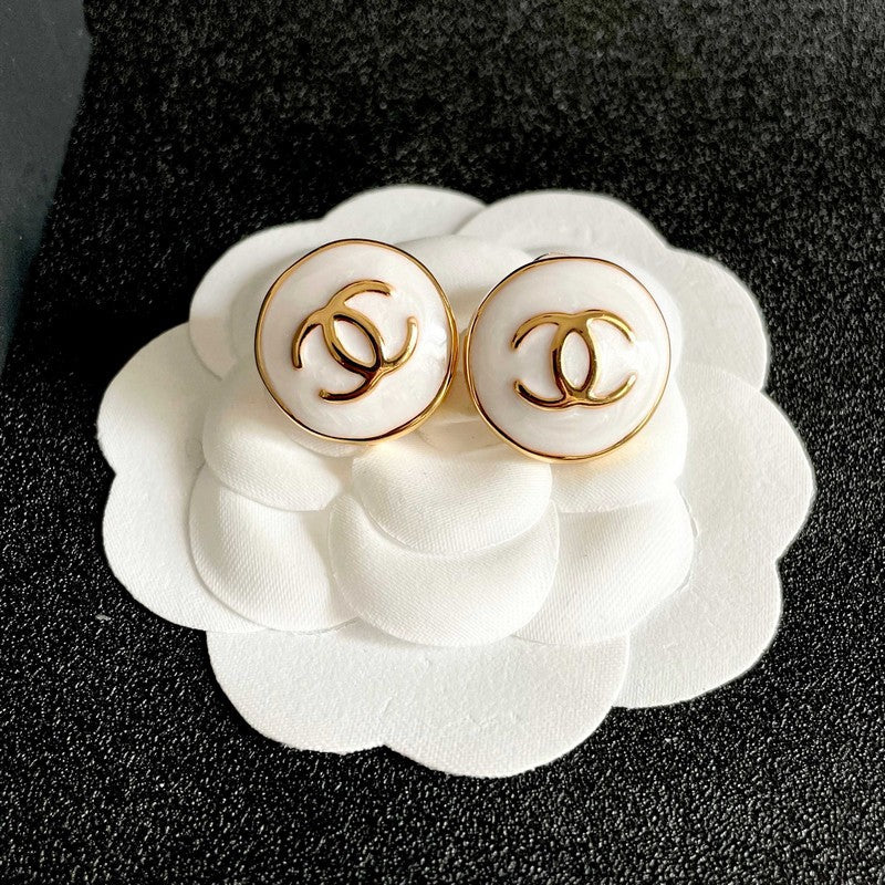 18K Chanel Black & White Round Gold Earrings