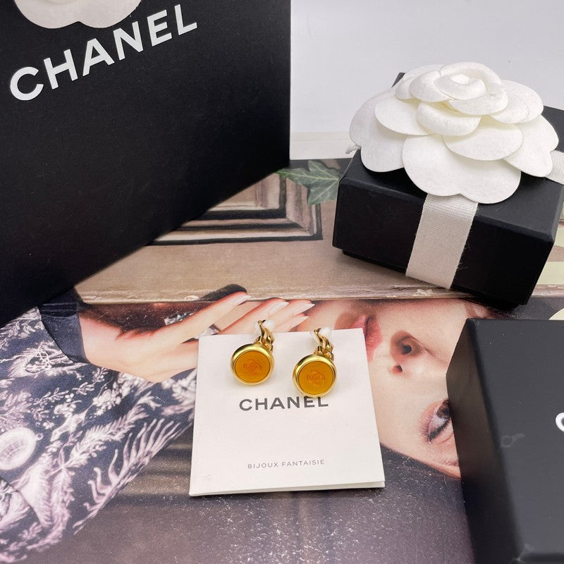 18K Chanel Orange Button Earrings