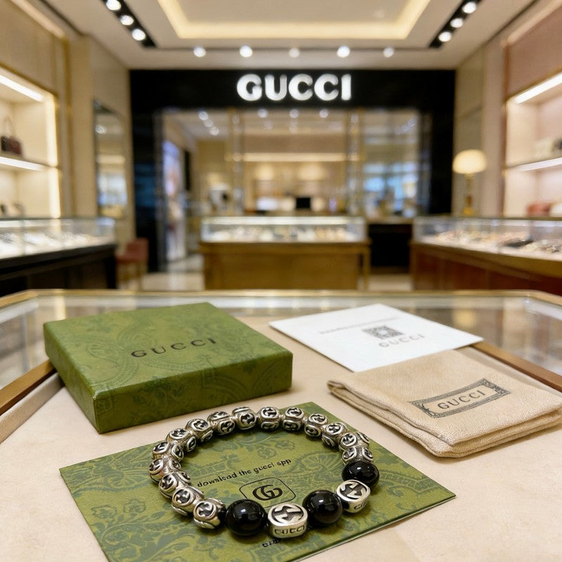 18K Gucci Anger Forest Black Bead Chain Bracelet