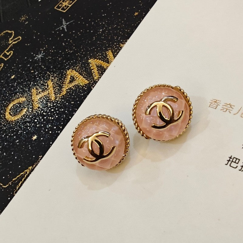 18K Chanel Black & Pink Round Earrings