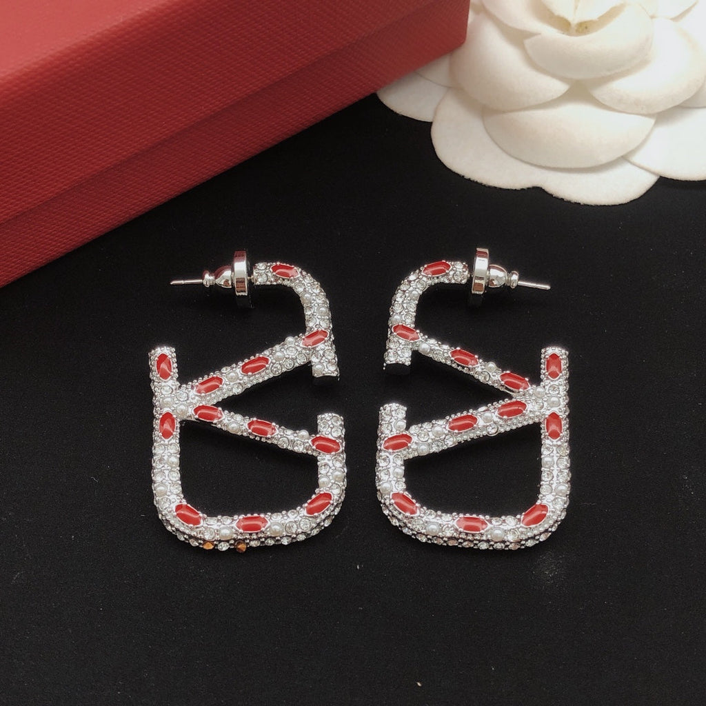18K Valentino Vlogo Red Crystal Earrings