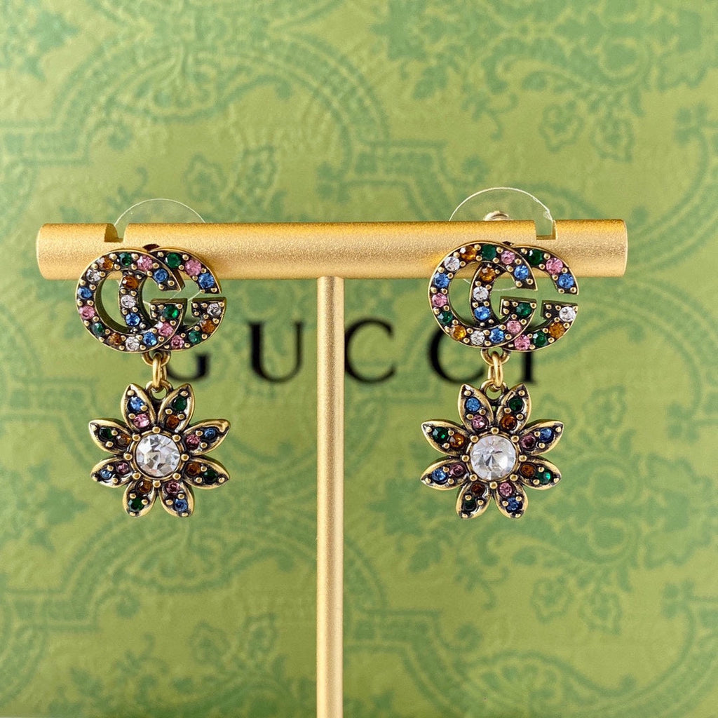 18K Gucci Flower Pendant Earrings