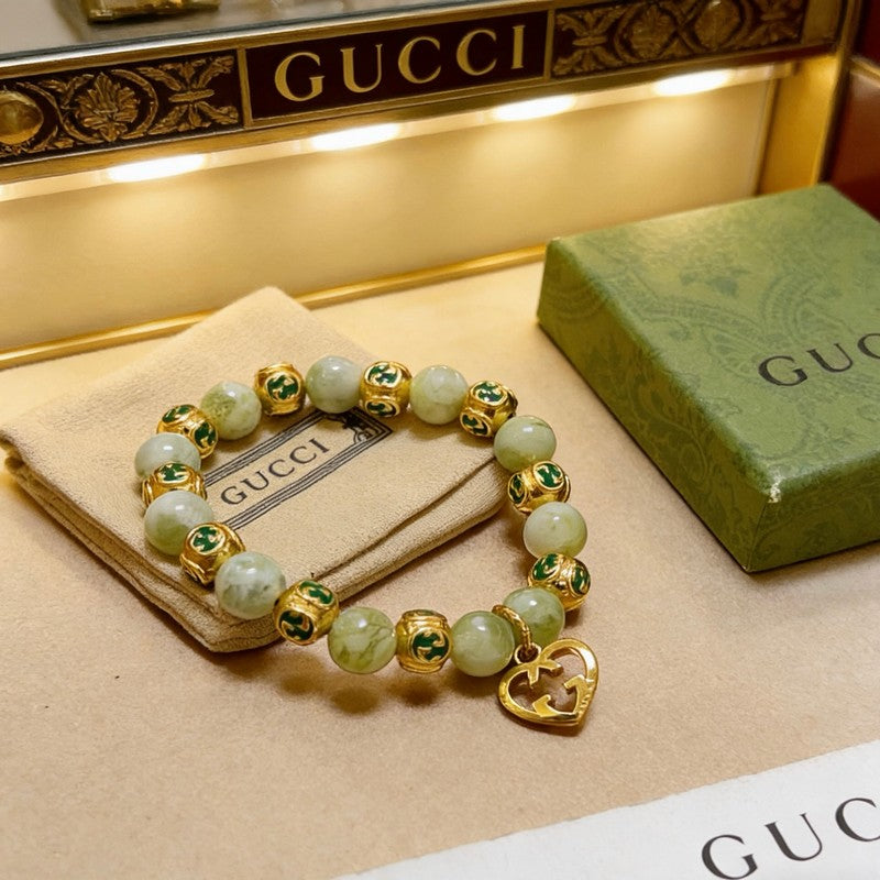 18K Gucci Anger Forest Green Bead Gold Chain Bracelet