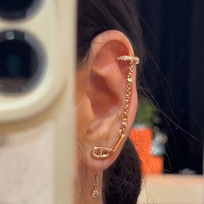 18K Hermes Chaine D'Ancre Rose Gold Diamond Earrings