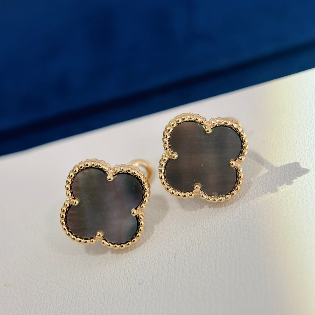 18K Van Cleef & Arpels Vintage Alhambra Grey Earrings