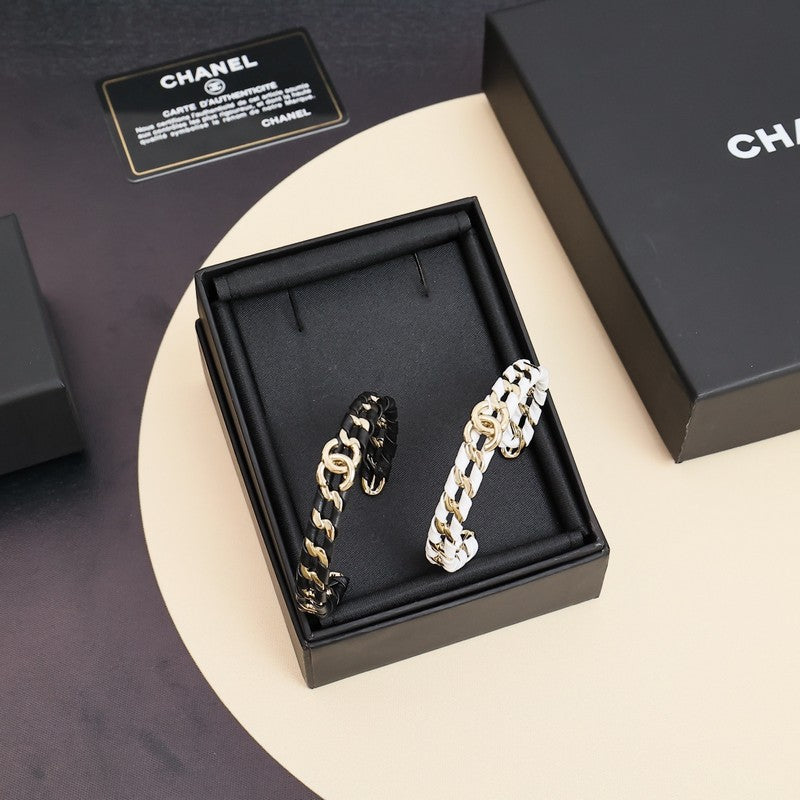 18K Chanel 26C Black & White Leather Bracelet