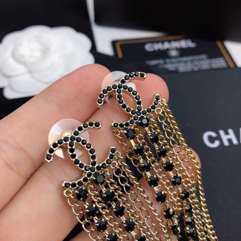 18K Chanel Black Crystal Tassel Earrings