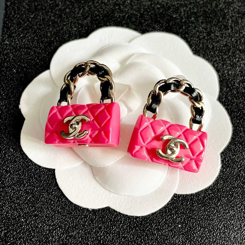 18K Chanel Color Bag Gold Earrings