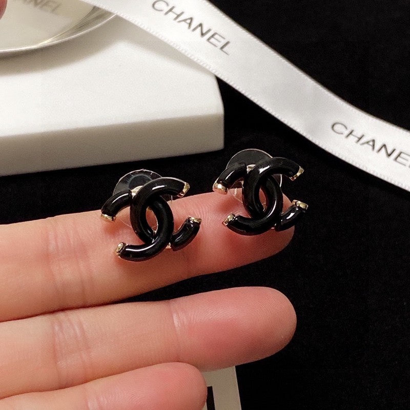 18K Chanel Black Gold Earrings