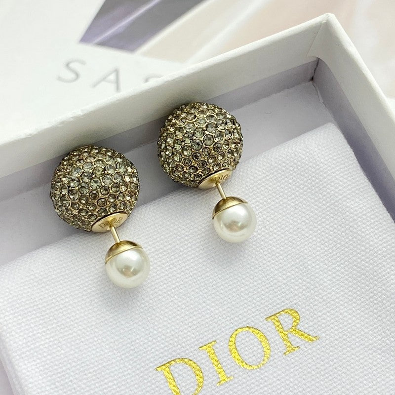 18K Dior Diamond & Pearl Gold Earrings