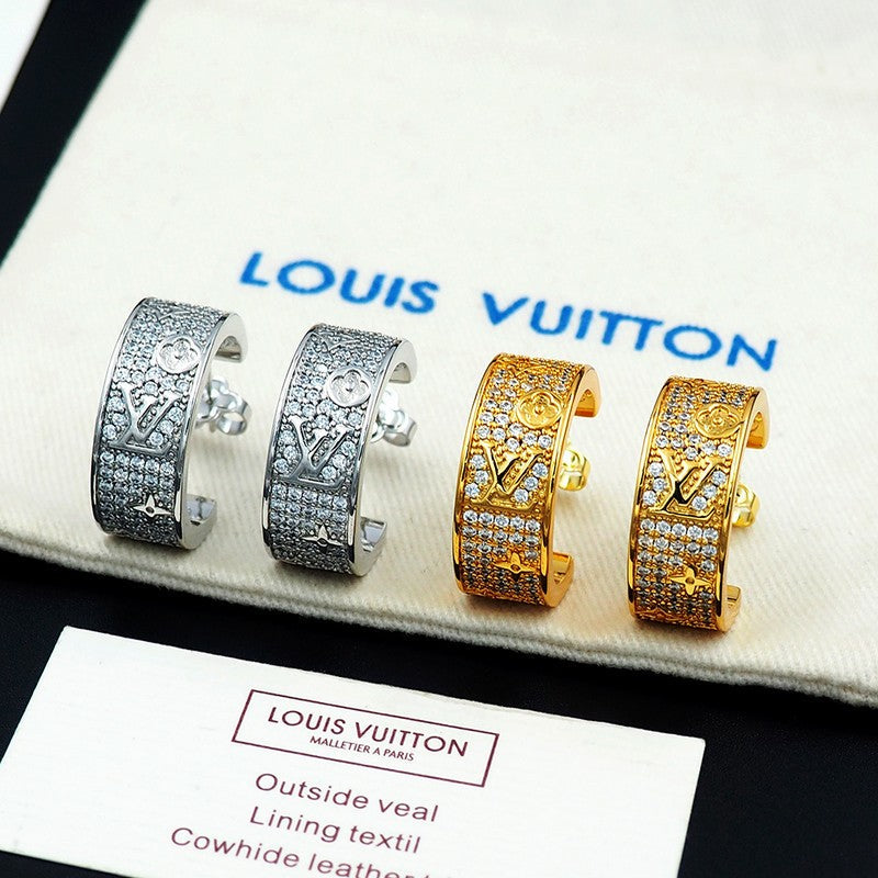 18K Louis Vuitton Pave Diamond Hoop Earrings