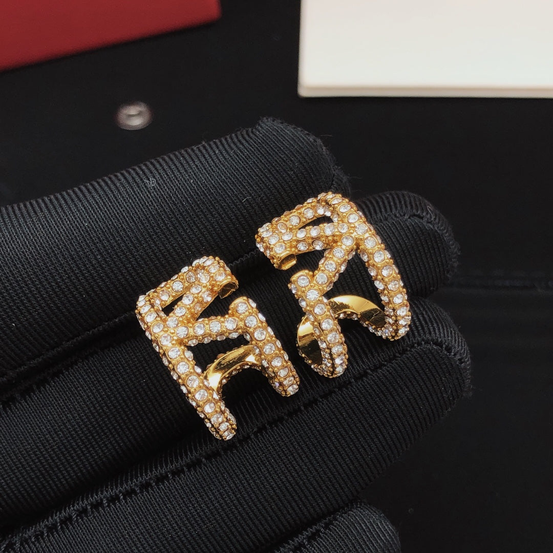 18K Valentino Vlogo Diamonds Open Earrings