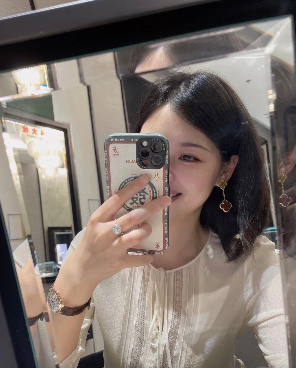 18K Van Cleef & Arpels Magic Alhambra Carnelian & Tiger Eye Earrings