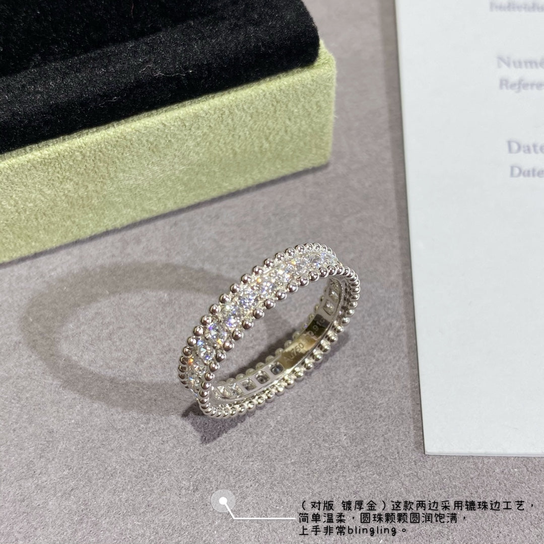 18K Van Cleef & Arpels White Gold Perlee Diamonds Ring